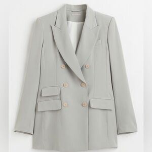 H&M pant suit double breast sage green blazer sz M ankle pants 12